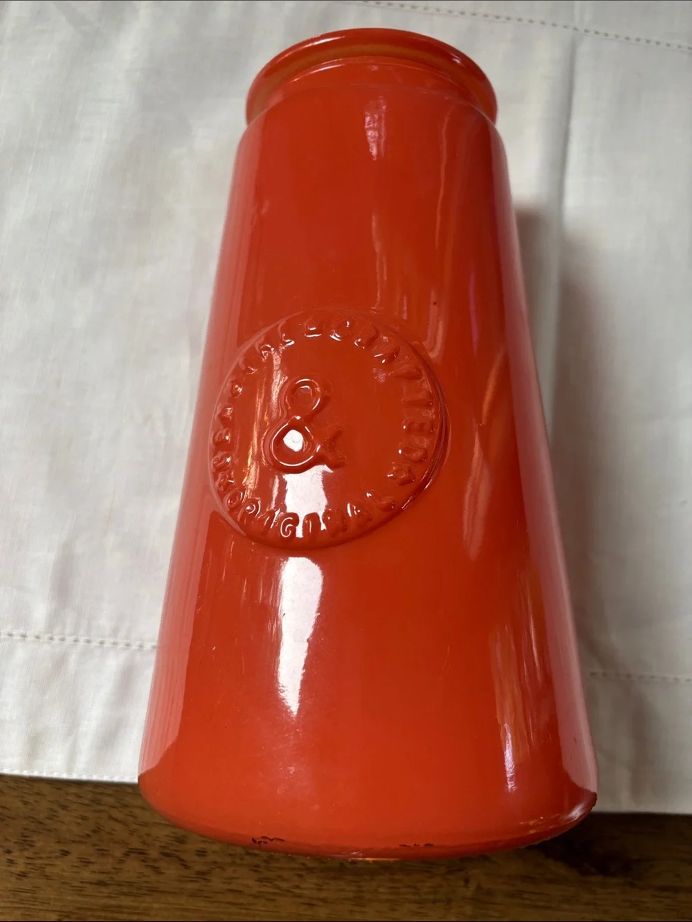 Vintage DPS Industries Orange Glossy Ceramic Vase 8.5”